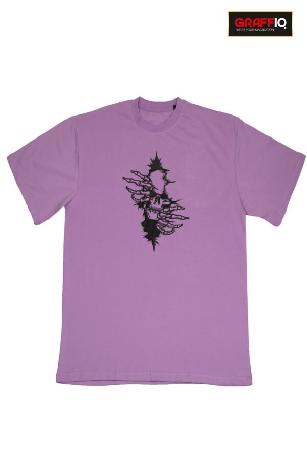 GRAFFIQ CRAZY EMBROIDERY OVERSIZED T-SHIRT (DROP SHOULDER) - ARTY SKULL